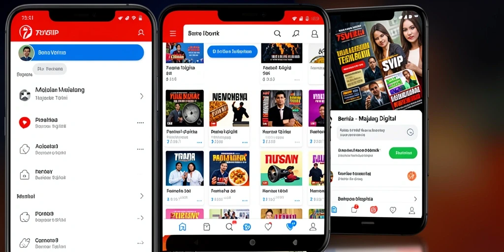 Antarmuka aplikasi 7SVIP dengan tampilan majalah digital yang menarik.