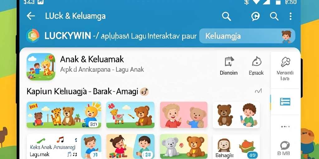 Antarmuka aplikasi LUCKYWIN untuk lagu anak yang ceria.