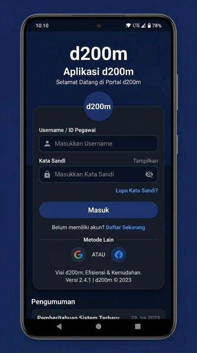 Tampilan halaman login d200m